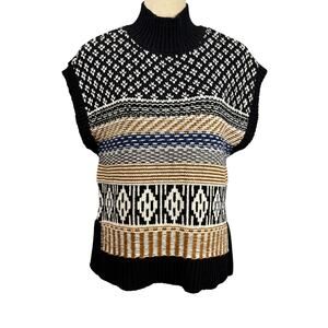 Marled Sweater Vest Mock Turtleneck Neck Fair Isle Nordic Neutrals XS Y2K Retro